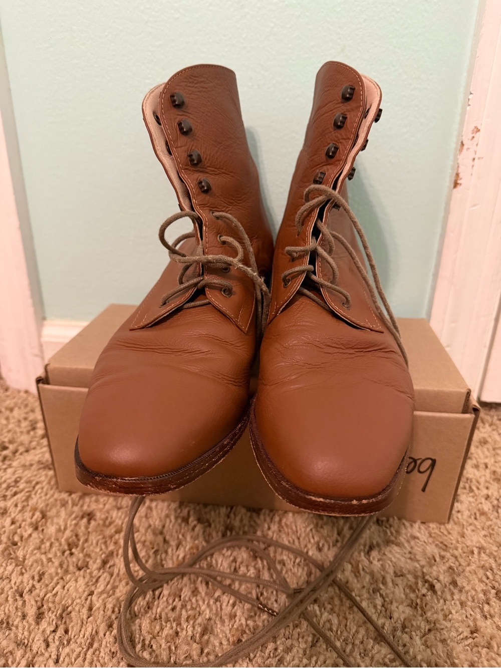 Christy Dawn Faux Leather Boot sz 10 Women's Brown Lace-Up Leather Ankle Boots